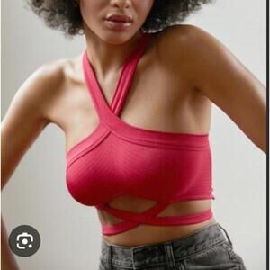 Out from Under XS/SM Pink Strappy Halter Top Ribbed